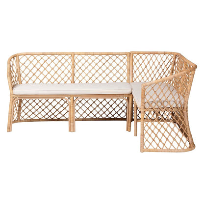 Aysi Bohemian Light Honey Rattan 2-Piece Dining Nook Bench Set