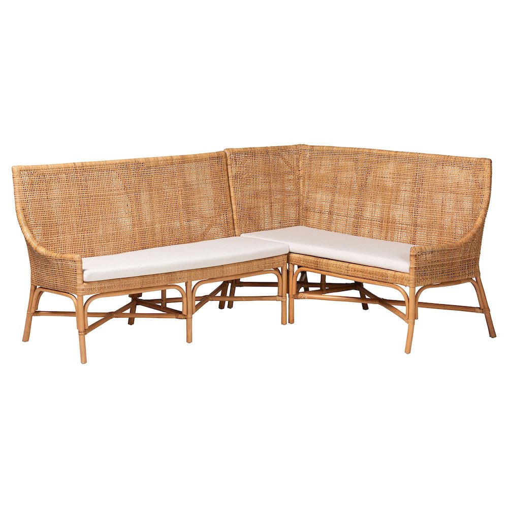 Baako Bohemian Light Honey Rattan 2-Piece Dining Nook Bench Set
