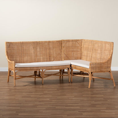 Baako Bohemian Light Honey Rattan 2-Piece Dining Nook Bench Set