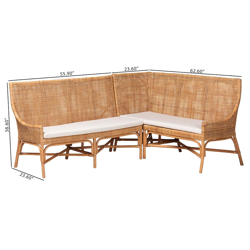 Baako Bohemian Light Honey Rattan 2-Piece Dining Nook Bench Set