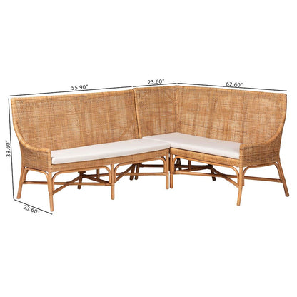 Baako Bohemian Light Honey Rattan 2-Piece Dining Nook Bench Set