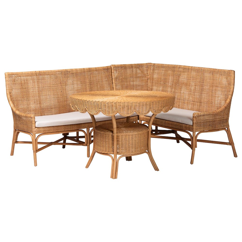 Olivera Bohemian Light Honey Rattan 3-Piece Dining Nook Set