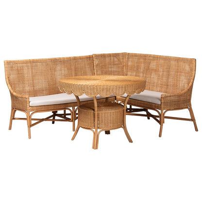 Olivera Bohemian Light Honey Rattan 3-Piece Dining Nook Set