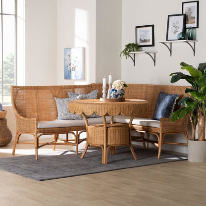 Olivera Bohemian Light Honey Rattan 3-Piece Dining Nook Set