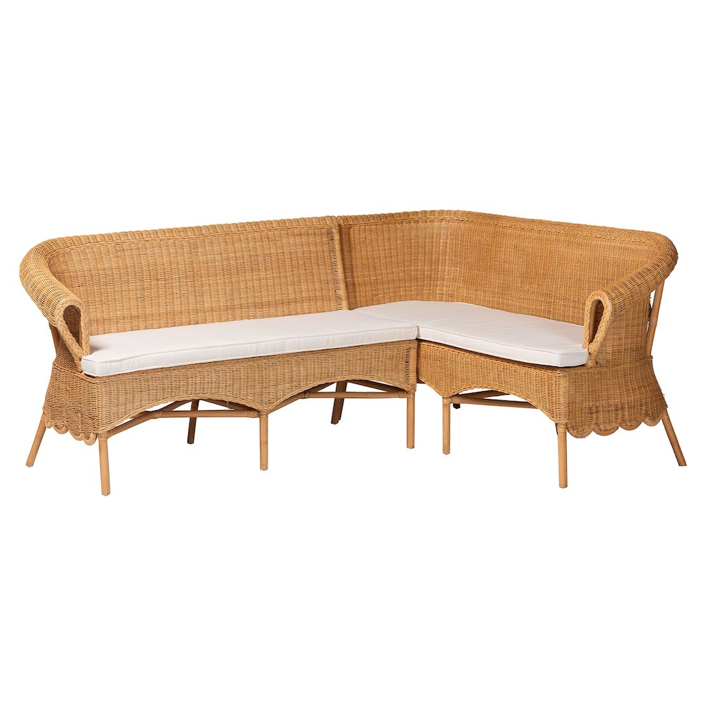 Tamara Bohemian Light Honey Rattan 2-Piece Dining Nook Bench Set