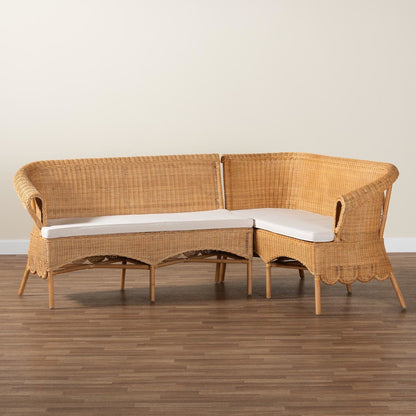 Tamara Bohemian Light Honey Rattan 2-Piece Dining Nook Bench Set