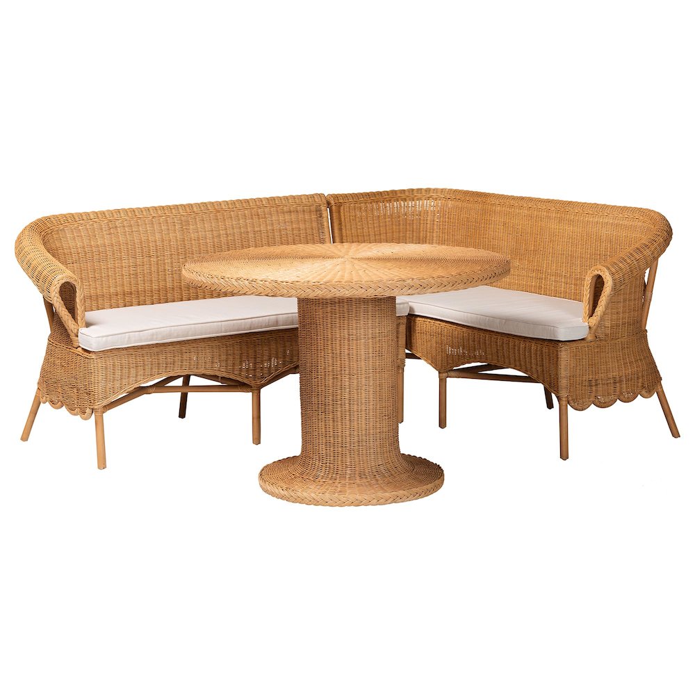 Rashtin Bohemian Light Honey Rattan 3-Piece Dining Nook Set
