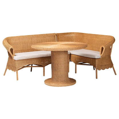Rashtin Bohemian Light Honey Rattan 3-Piece Dining Nook Set