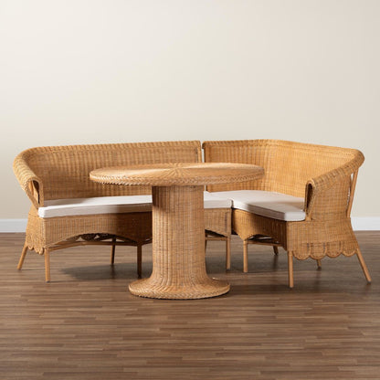 Rashtin Bohemian Light Honey Rattan 3-Piece Dining Nook Set