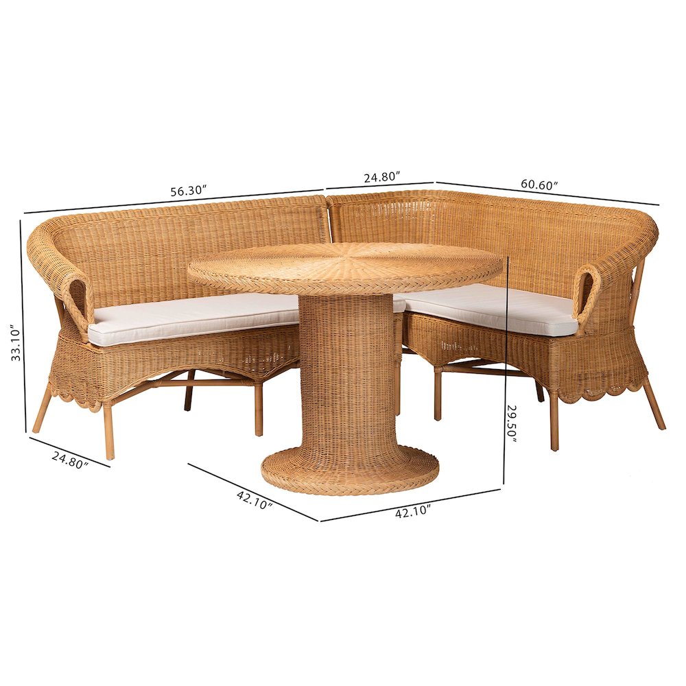 Rashtin Bohemian Light Honey Rattan 3-Piece Dining Nook Set