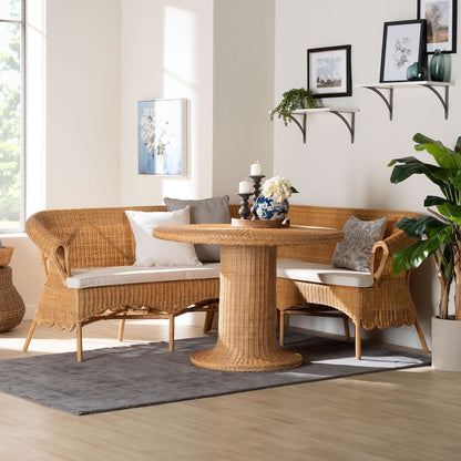 Rashtin Bohemian Light Honey Rattan 3-Piece Dining Nook Set