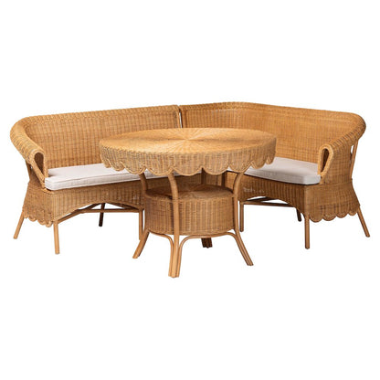 Keitha Bohemian Light Honey Rattan 3-Piece Dining Nook Set