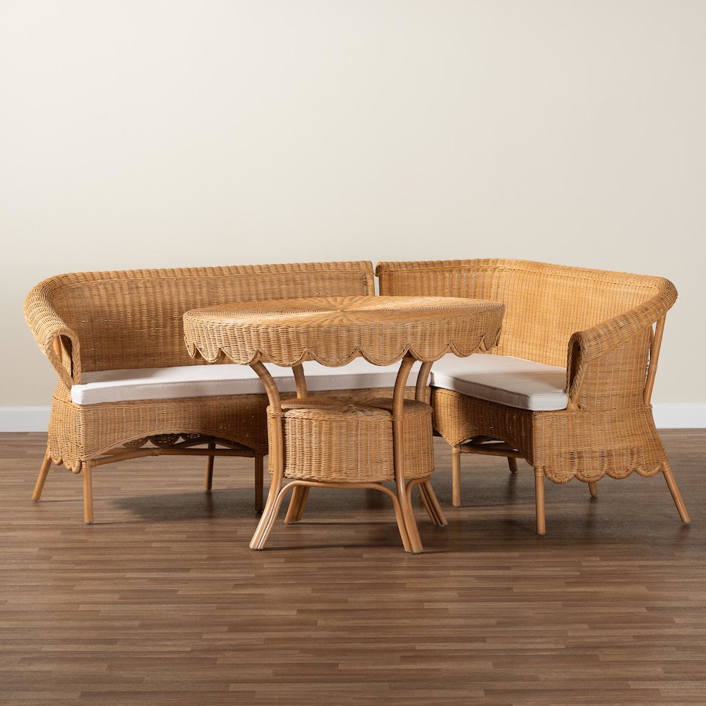 Keitha Bohemian Light Honey Rattan 3-Piece Dining Nook Set