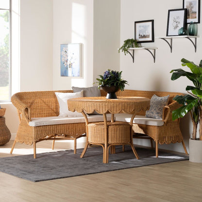 Keitha Bohemian Light Honey Rattan 3-Piece Dining Nook Set