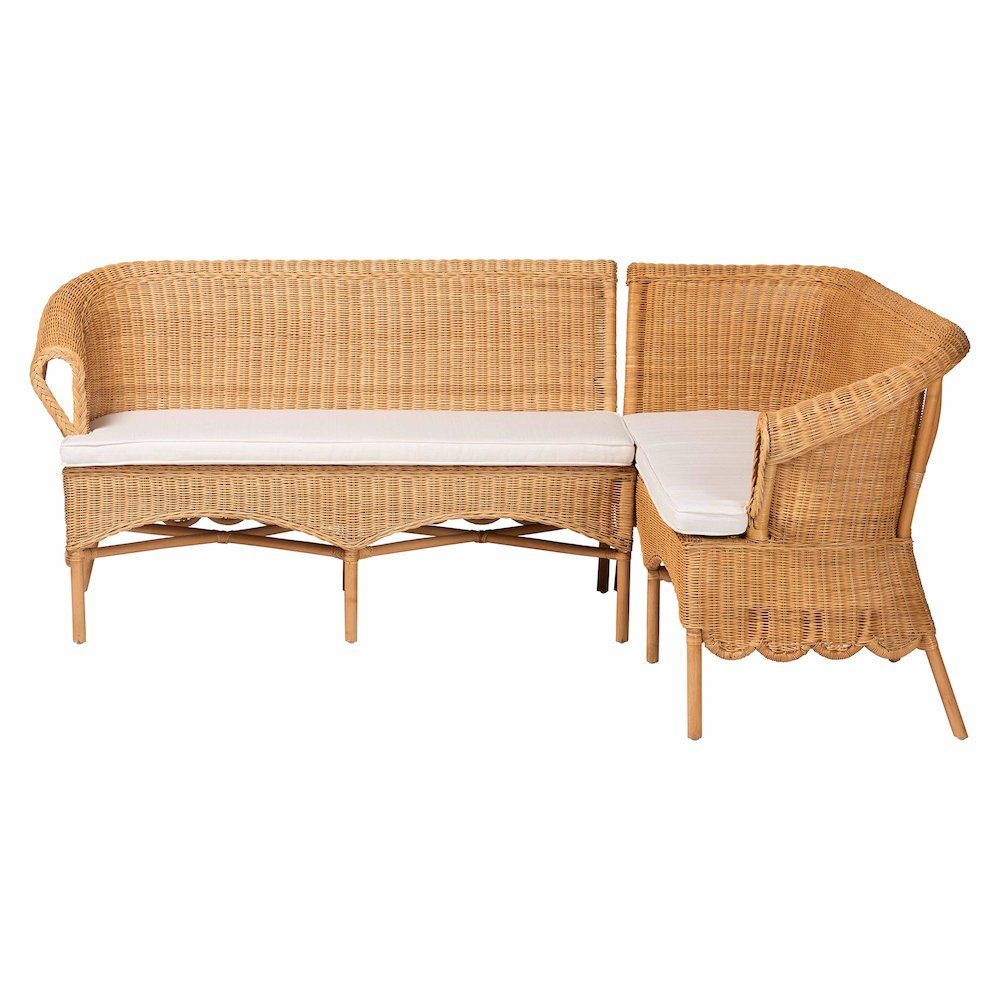 Tamara Bohemian Light Honey Rattan 2-Piece Dining Nook Bench Set