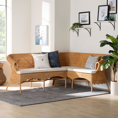 Tamara Bohemian Light Honey Rattan 2-Piece Dining Nook Bench Set