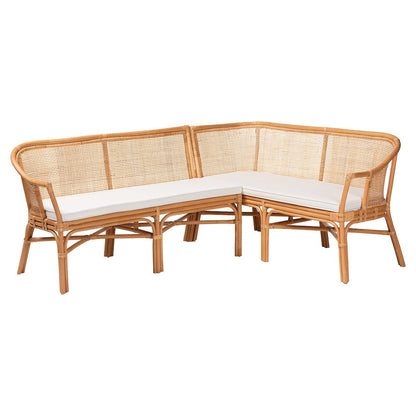 Adede 2-Piece Natural Rattan Corner Bench Set - Handwoven Wicker L-Shaped