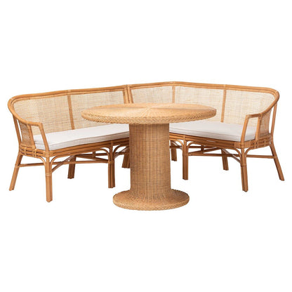 Aara 3-Piece Natural Rattan Dining Nook Set - L-Shaped Corner Bench
