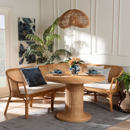 Aara 3-Piece Natural Rattan Dining Nook Set - L-Shaped Corner Bench