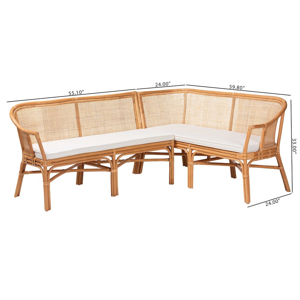 Adede 2-Piece Natural Rattan Corner Bench Set - Handwoven Wicker L-Shaped