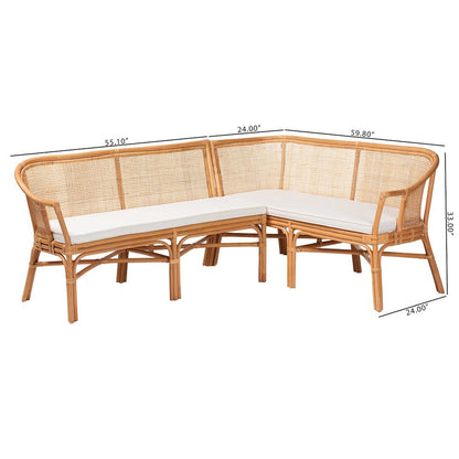 Adede 2-Piece Natural Rattan Corner Bench Set - Handwoven Wicker L-Shaped