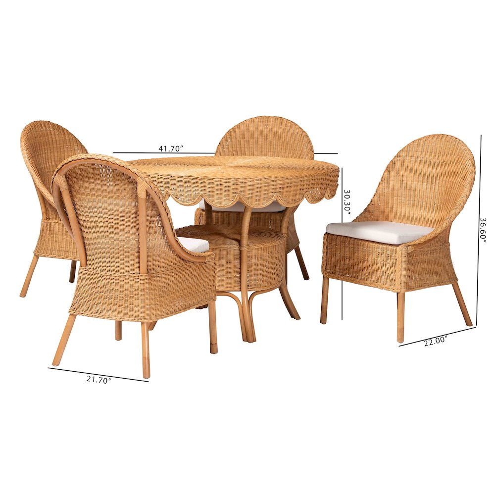 Tyrone 5-Piece Rattan Dining Set - Round Wicker Table