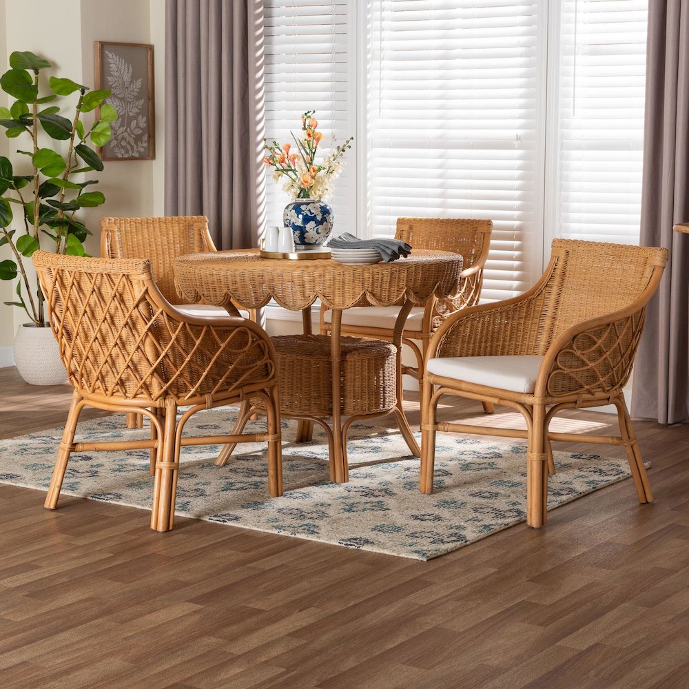 Tudor 5-Piece Rattan Dining Set - Round Wicker Table