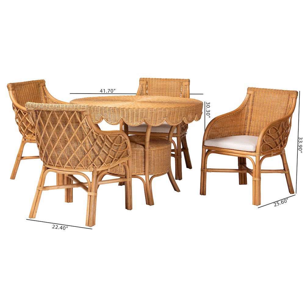 Tudor 5-Piece Rattan Dining Set - Round Wicker Table