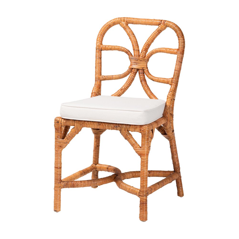 5-Piece Dining Set -Round Wicker Table, Scallop Edge, 4 Side Chairs, Light Honey