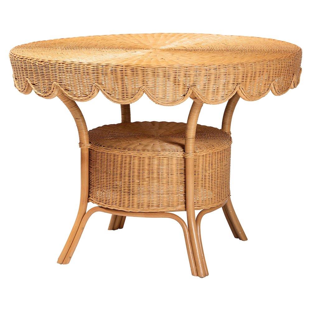5-Piece Natural Rattan Dining Set with Round Scalloped Edge Table and 4 Chairs