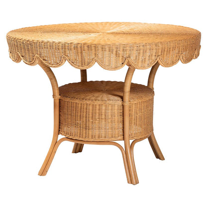5-Piece Natural Rattan Dining Set with Round Scalloped Edge Table and 4 Chairs