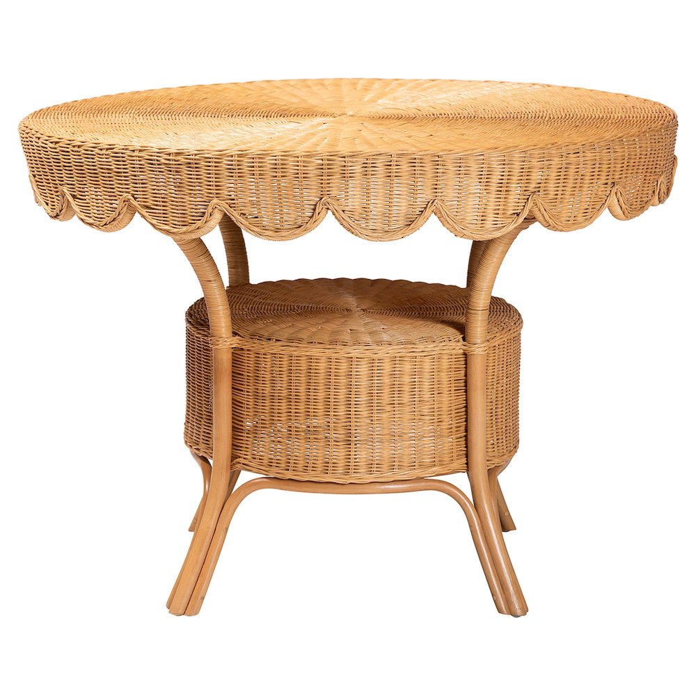 Abena Bohemian Scalloped Light Honey Rattan Dining Table