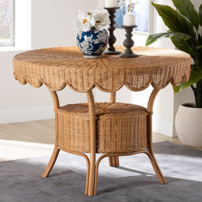 Abena Bohemian Scalloped Light Honey Rattan Dining Table