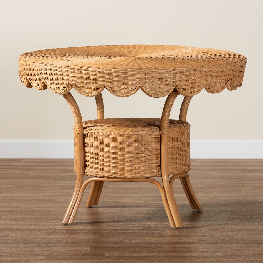 Abena Bohemian Scalloped Light Honey Rattan Dining Table