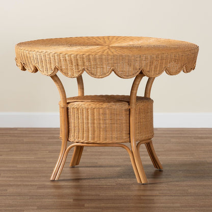 Abena Bohemian Scalloped Light Honey Rattan Dining Table