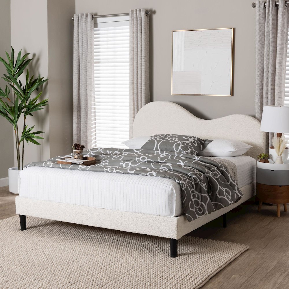 Dalton Boucle Upholstered Platform Bed - Soft Fabric Queen Size Bed Frame
