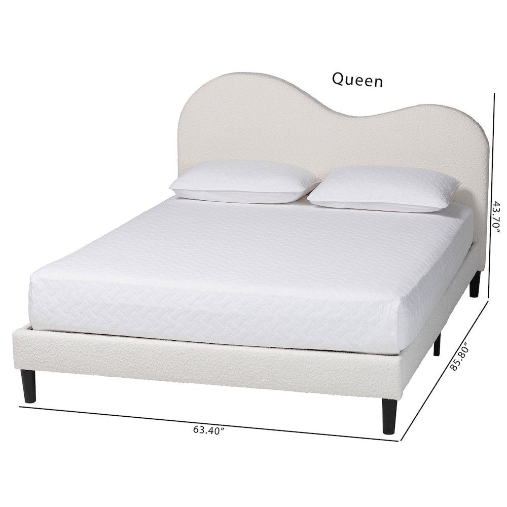 Dalton Boucle Upholstered Platform Bed - Soft Fabric Queen Size Bed Frame