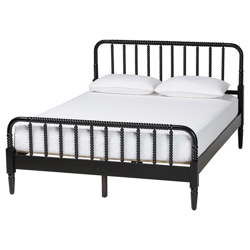 Braith Farmhouse Black Spindle Wood Queen Size Platform Bed