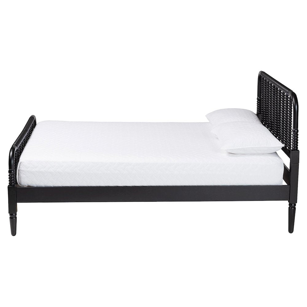 Braith Farmhouse Black Spindle Wood Queen Size Platform Bed