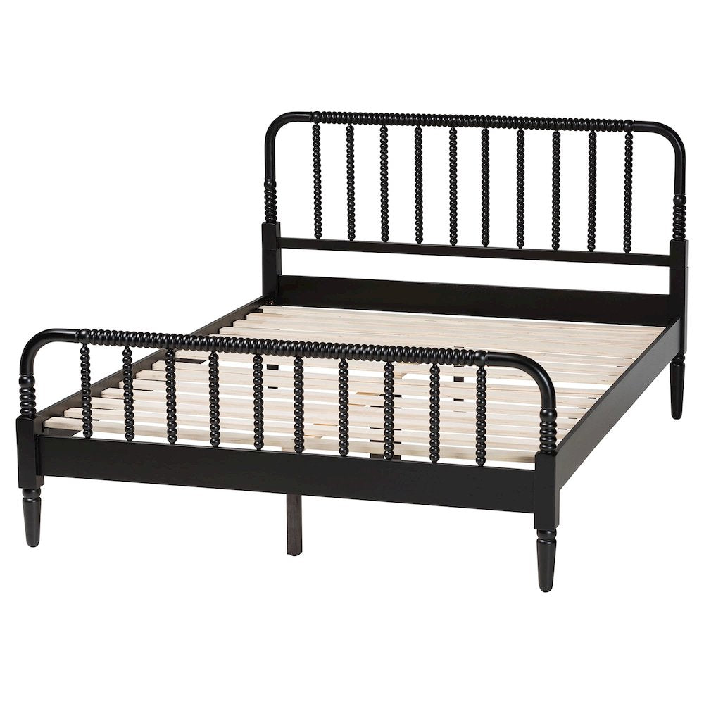 Braith Farmhouse Black Spindle Wood Queen Size Platform Bed