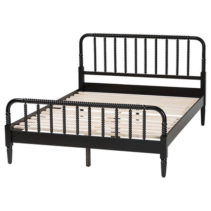 Braith Farmhouse Black Spindle Wood Queen Size Platform Bed