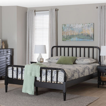 Braith Farmhouse Black Spindle Wood Queen Size Platform Bed
