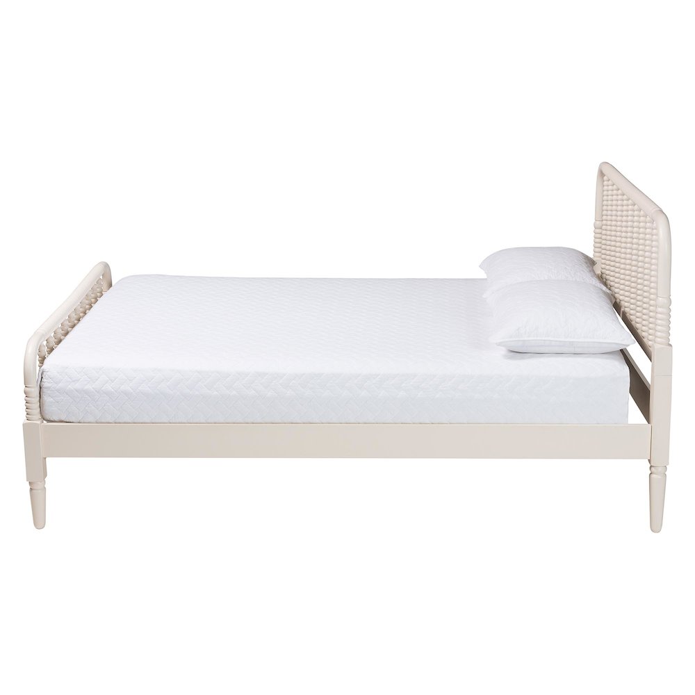 Braith Farmhouse Ivory Spindle Wood Queen Size Platform Bed