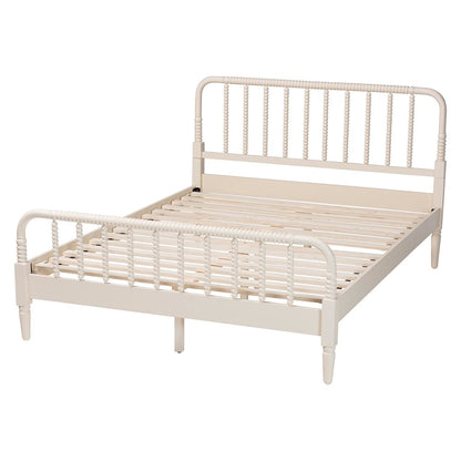 Braith Farmhouse Ivory Spindle Wood Queen Size Platform Bed