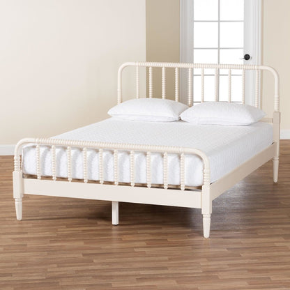 Braith Farmhouse Ivory Spindle Wood Queen Size Platform Bed
