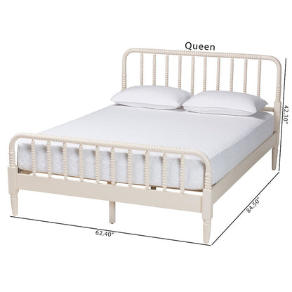 Braith Farmhouse Ivory Spindle Wood Queen Size Platform Bed