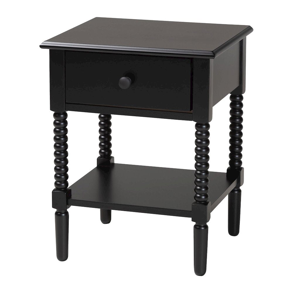 Braith Farmhouse Black Spindle Wood 1-Drawer Nightstand