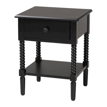 Braith Farmhouse Black Spindle Wood 1-Drawer Nightstand
