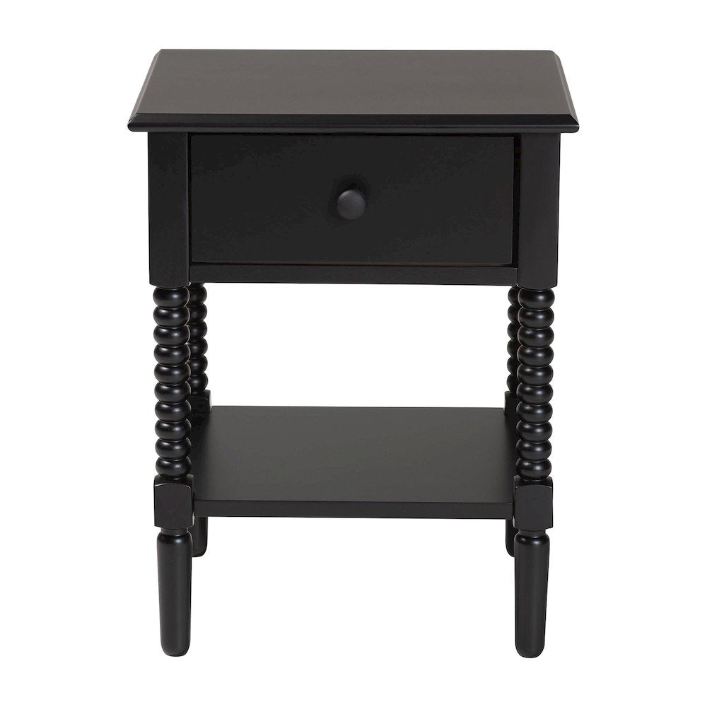 Braith Farmhouse Black Spindle Wood 1-Drawer Nightstand