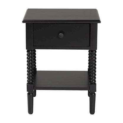 Braith Farmhouse Black Spindle Wood 1-Drawer Nightstand